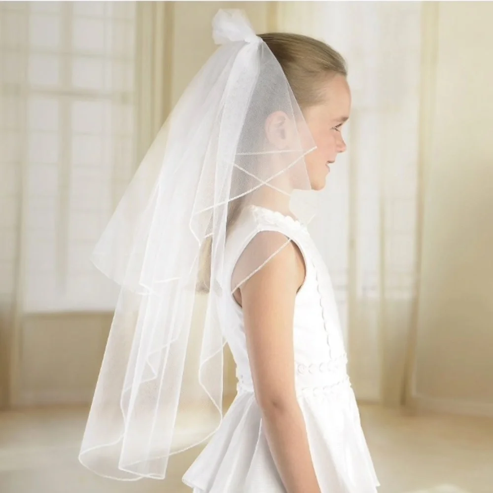 Child's white double layer veil, wedding communion